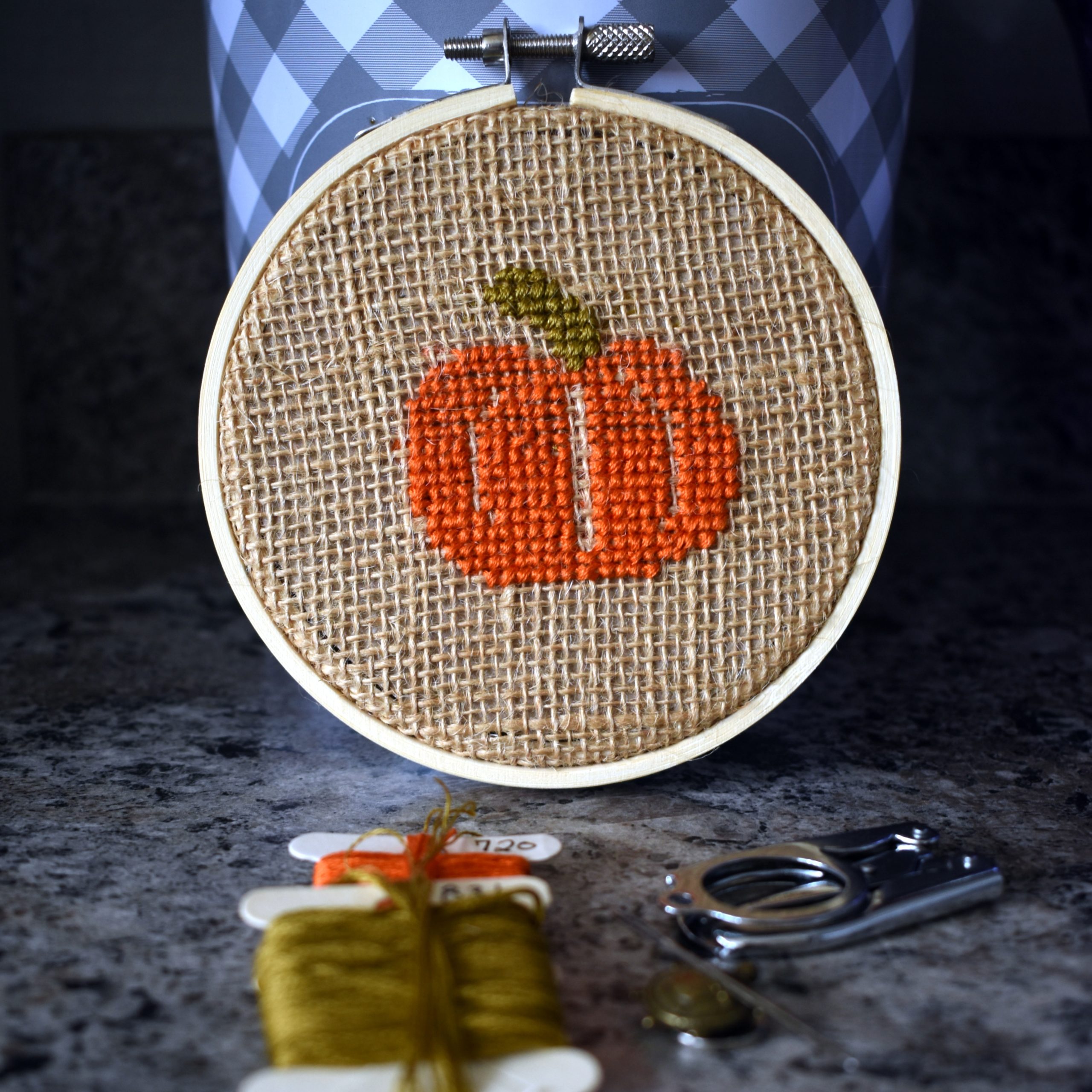 Burlap Cross Stitched Pumpkin